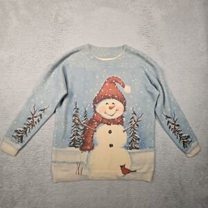 YESNO Snowman Sweater Womens S Wool Oversized Christmas Holiday Festive Novelty